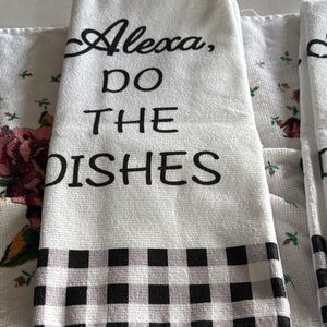 Humorous White and Black Checkered Kitchen Towel new with no tag